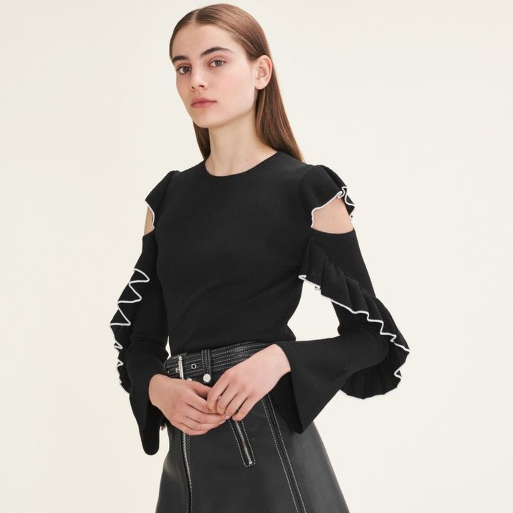 Maje Knitted off-the-shoulder Jumper Black Sweater